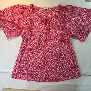 JODIFL Red and White Ruffled Tie Front Blouse